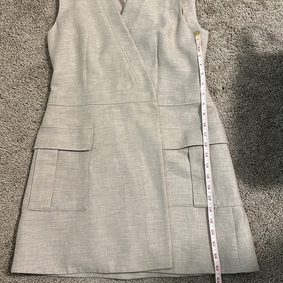 BCBGMAXAZRIA Justin Dune Neutral Linen Vest Wrap Dress - Picture 11 of 11